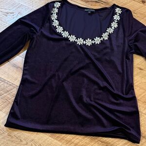 Boston Proper Deep Purple Blouse with crystal Accents